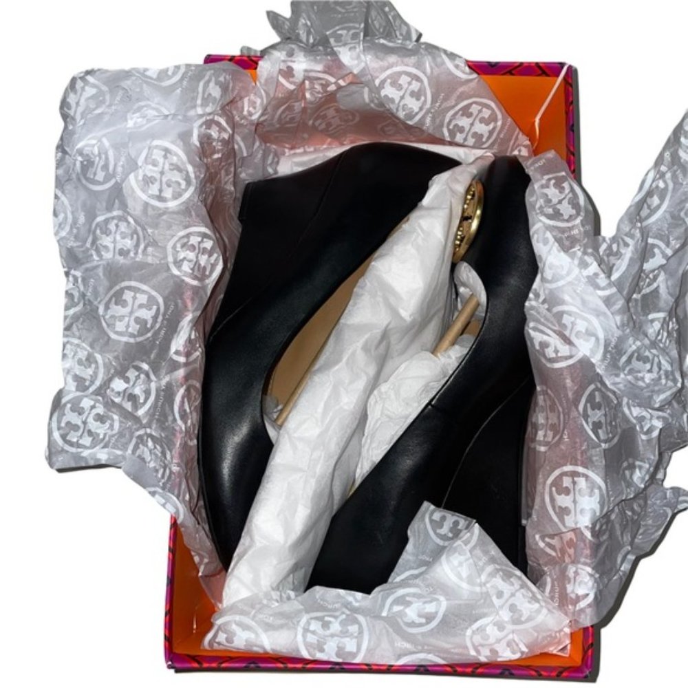 📂 Tory Burch Chelsea 65mm Wedge Pumps Napa Leather Black New In Box w/ Dust Bag_4
